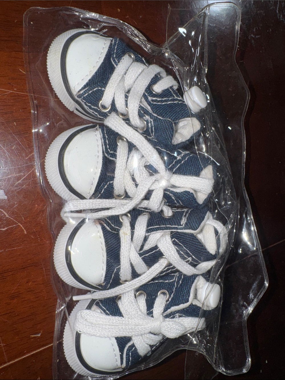 Navy & White denim Dog Sneakers set of 4 Shoes - Casual Lace-Up Pet Footwear